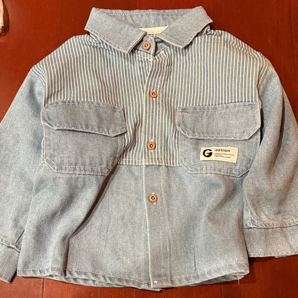 Kids Light Blue Denim Shirt Jacket with Pocket Detail 4T New